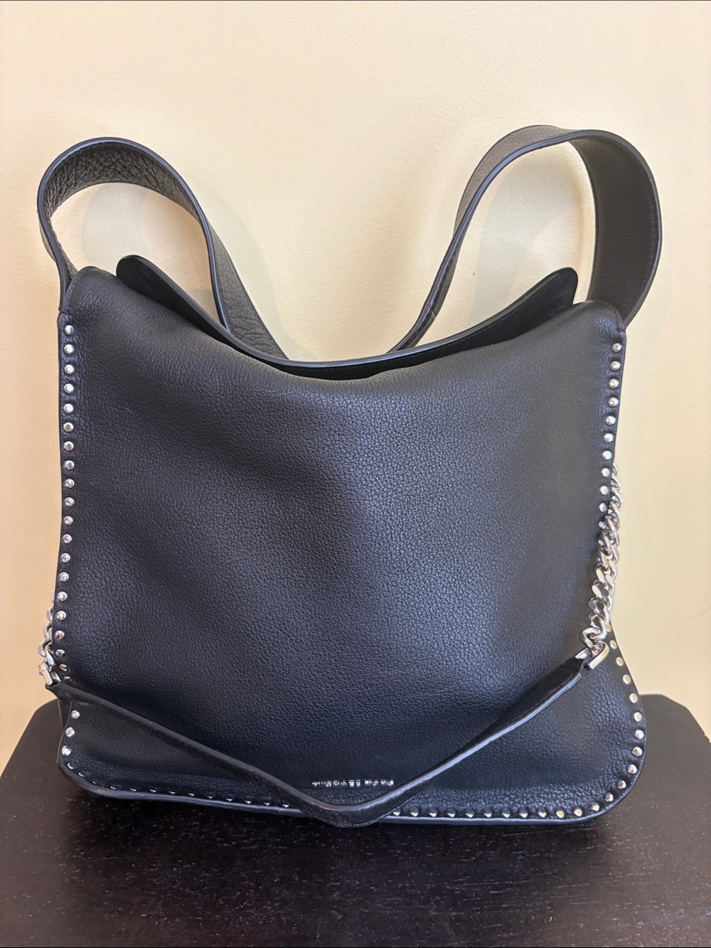 Michael Kors Astor Large Black Leather Studded Slouchy Relaxed Hobo Shoulder Bag - Picture 13 of 16